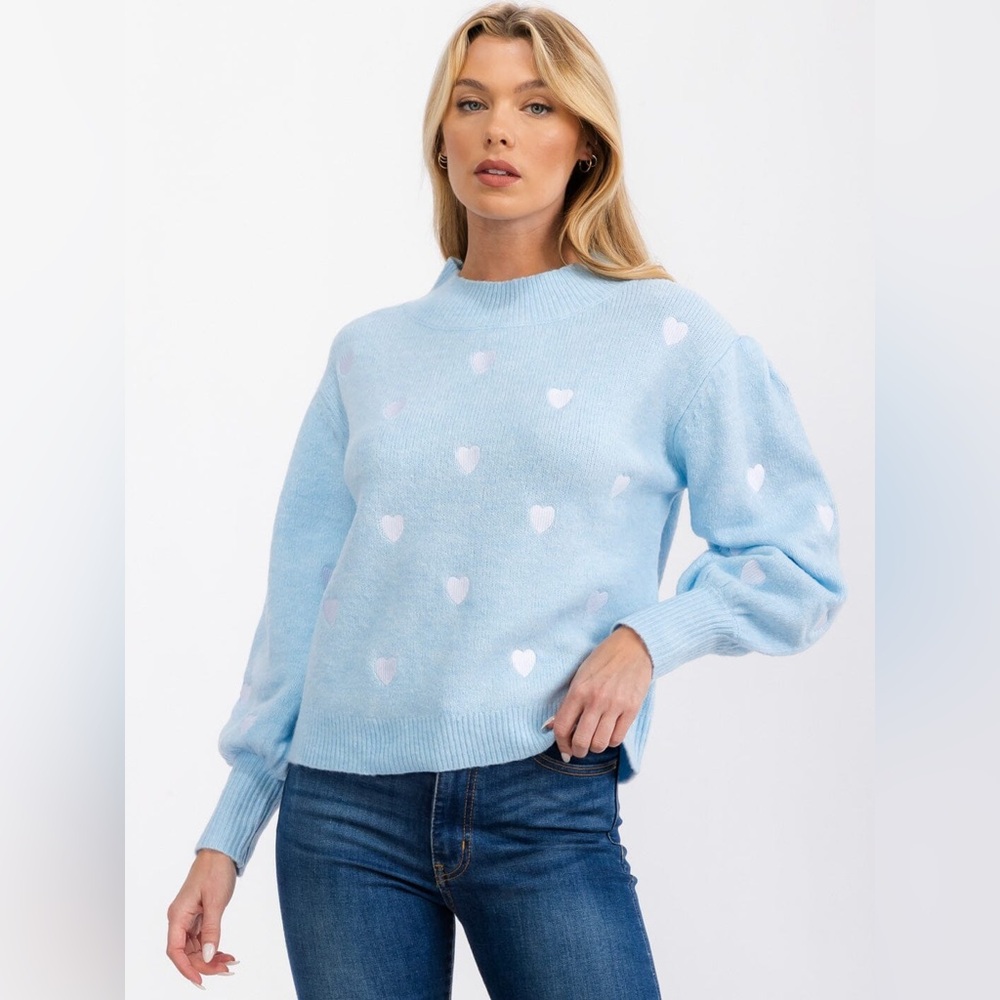 SUGARLIPS LARGE Women’s Long Sleeve NWT EMBROIDERED HEARTS SWEATER - Picture 3 of 6